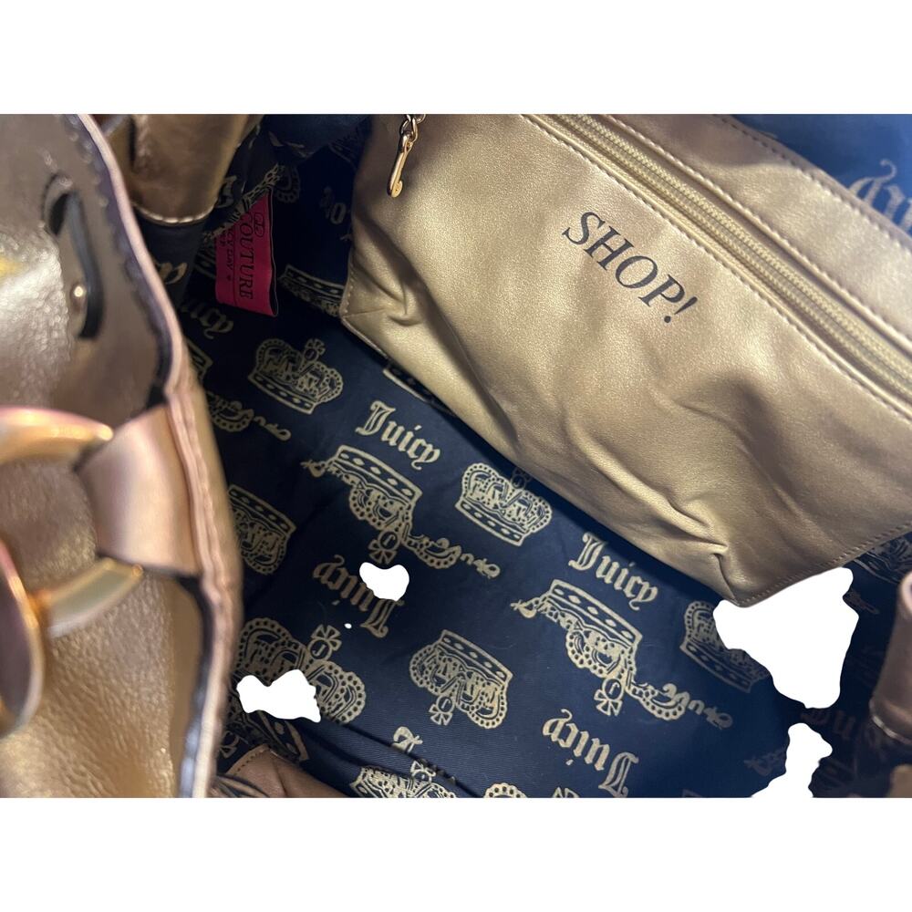 Vintage Juicy Couture Metallic Gold Leather Satchel Y2K P&G Era Bowler Bag - Picture 10 of 12